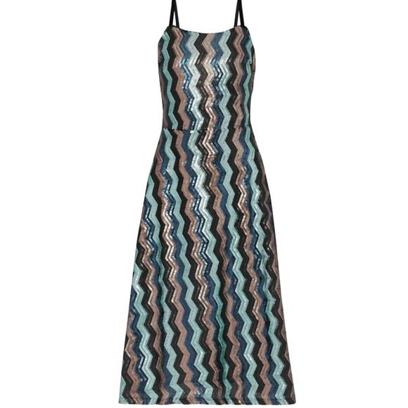 Walter Baker Isadora Sleeveless Sequin Chevron A-line Midi Dress Women's 6 NWT - Picture 3 of 9